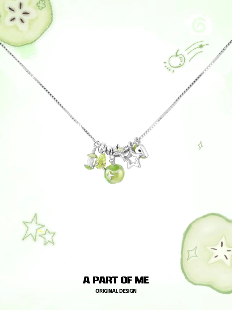 Summer_Fruity_925_Sterling_Silver18K_Platinum_Plated_Green_Apple_Necklace_1