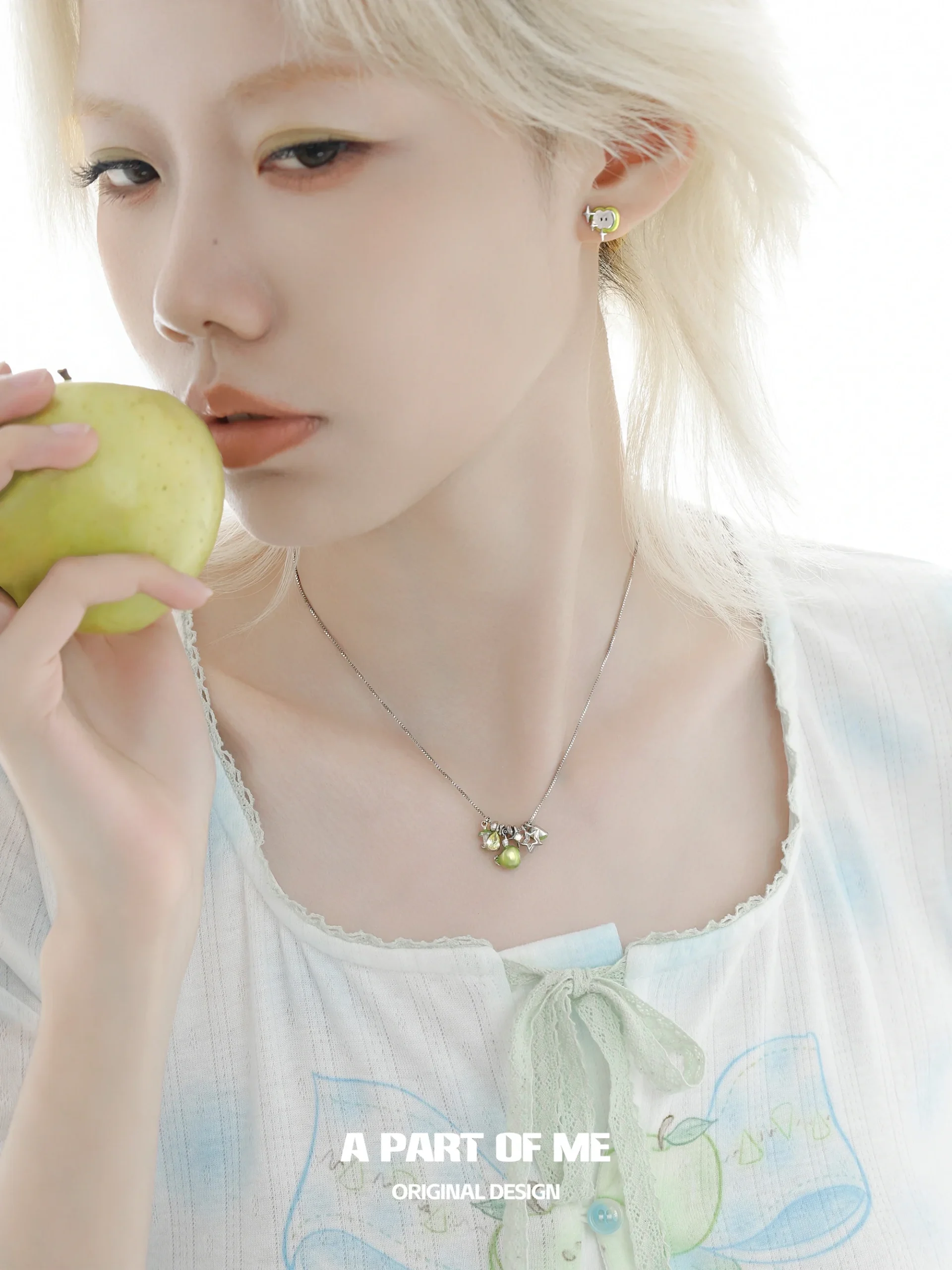 Summer_Fruity_925_Sterling_Silver18K_Platinum_Plated_Green_Apple_Necklace_3