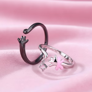 Playful Cat Sterling Couple's Ring